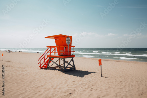 Lifeguard patrol tower on the beach, summer holiday saftey concept, Created using generative AI tools. © © Raymond Orton