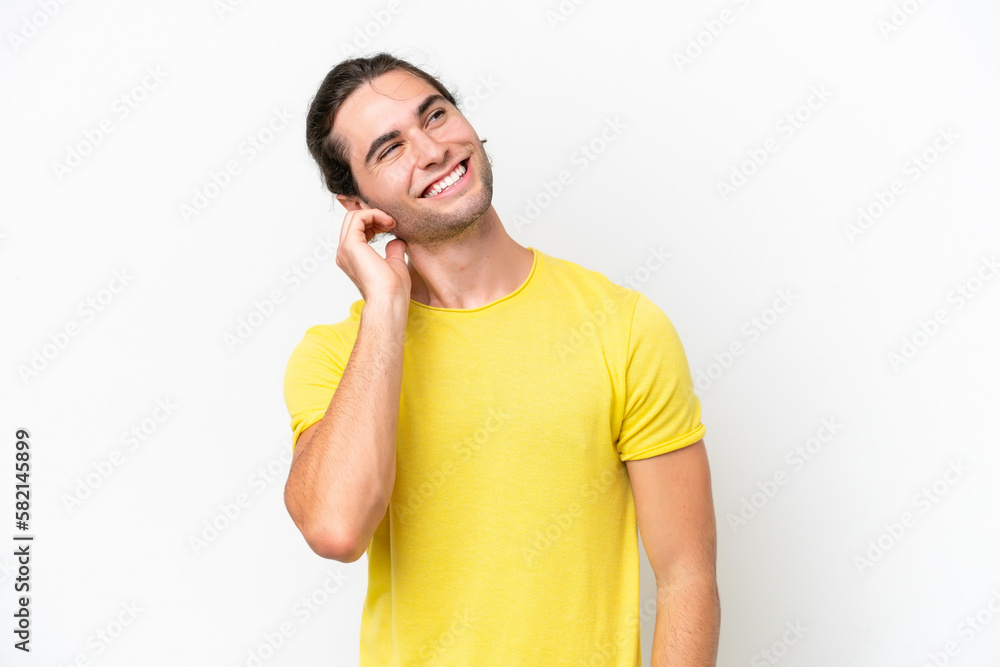 Caucasian handsome man isolated on white background thinking an idea Caucasian handsome man isolated on white background thinking an idea