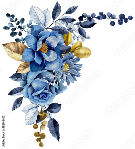 Navy blue wedding bouquet flower watercolor