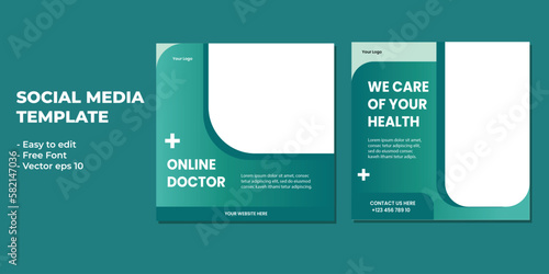 Medical healthcare service social media post template design. Hospital, doctor, clinic and dentist health business promotion flyer poster.