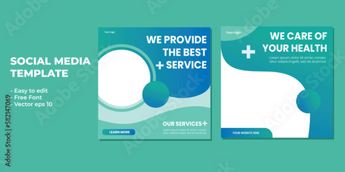 Medical healthcare service social media post template design. Hospital, doctor, clinic and dentist health business promotion flyer poster.