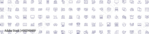 Server computing line icons signs set. Design collection of Server, Computing, Cloud, Data, Storage, Infrastructure, Networking, Virtualization outline concept vector illustrations