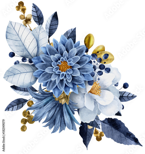 Navy blue wedding bouquet flower watercolor