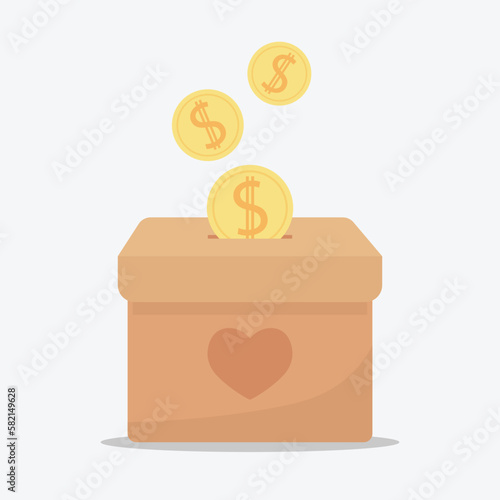 Fotografija falling coins money in box charity and donation concept vector illustration