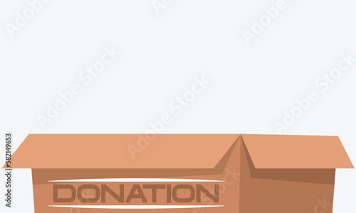 Empty cardbox for charity donations with title donation