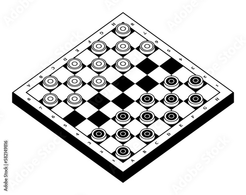 Wallpaper Mural A chessboard in a vector isolated on a white background. The board is a top view. Black and white round chips. Checkers. Board game Checkers. Chessboard and checkers on it Torontodigital.ca