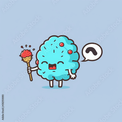 Cute brain, the thought of living creatures, common sense, premium vector illustration, simple, smooth, flat cartoon design, Generative AI