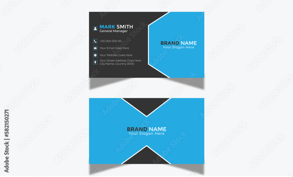 Double-sided Horizontal Name card Simple and Clean Blue and Black Visiting Card Vector illustration Business Card