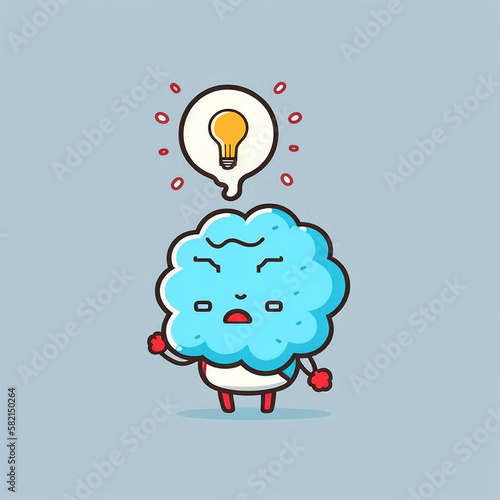 Cute brain, the thought of living creatures, common sense, premium vector illustration, simple, smooth, flat cartoon design, Generative AI