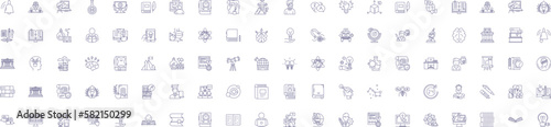 Science research line icons signs set. Design collection of Research, Science, Exploration, Experimentation, Investigation, Analysis, Study, Inquiry outline concept vector illustrations