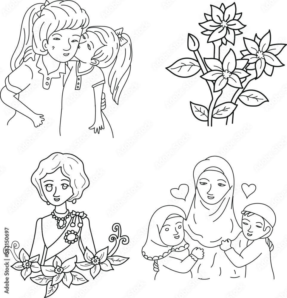 Happy mothers day celebration and line art