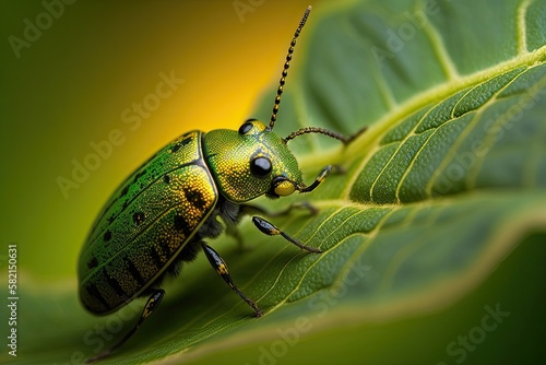 Wallpaper Mural Macro shot of a beetle on a leaf. Generated by AI. Torontodigital.ca