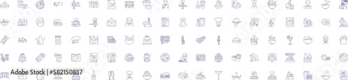 Restaurant line icons signs set. Design collection of Restaurant, Dining, Cafe, Eatery, Bistro, Cuisine, Eating out, Fast food outline concept vector illustrations