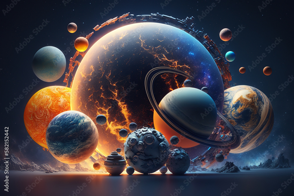 of the solar system. Parade of in deep space AI
