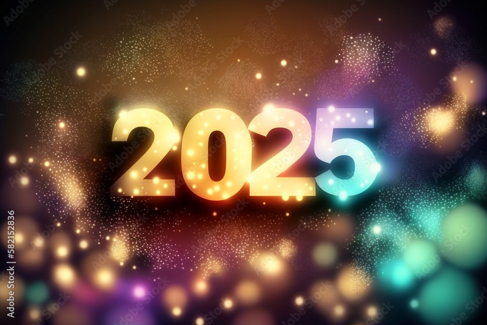 2025 Happy New Year bokeh design with sparkles, Holiday greeting card. AI generated image. 2025 Happy New Year bokeh design with sparkles, Holiday greeting card. AI generated image.