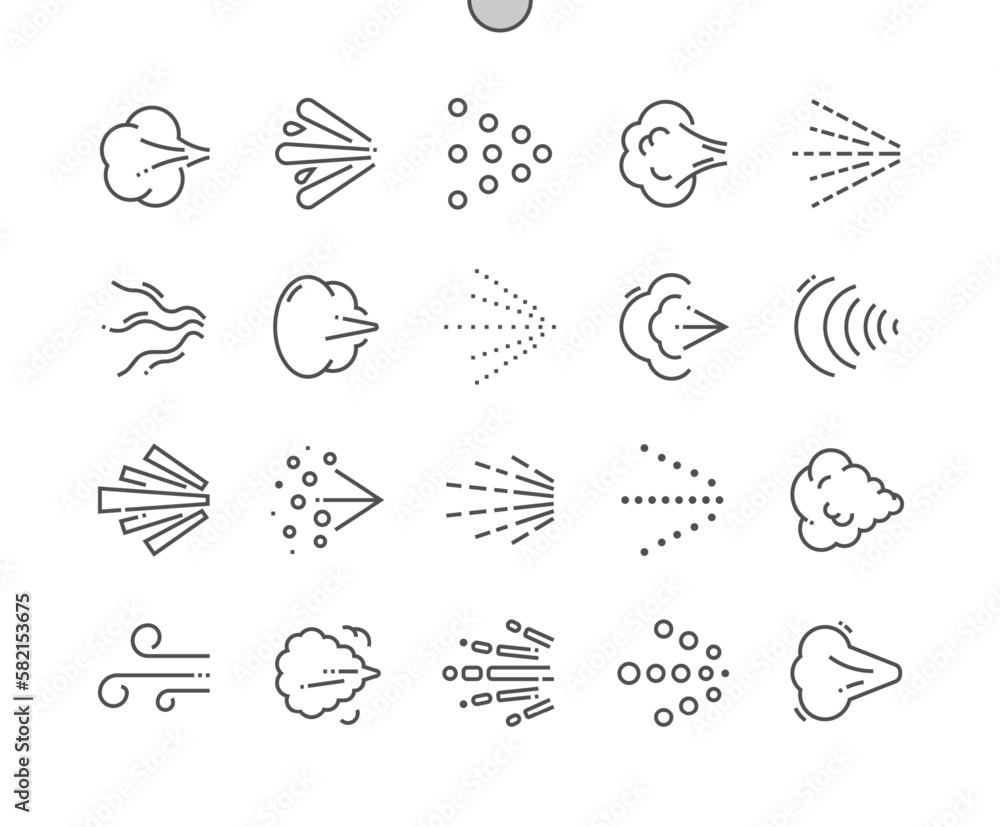 Spraying. Aerosol cloud. Spray ray. Pixel Perfect Vector Thin Line Icons. Simple Minimal Pictogram