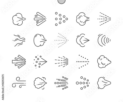 Spraying. Aerosol cloud. Spray ray. Pixel Perfect Vector Thin Line Icons. Simple Minimal Pictogram