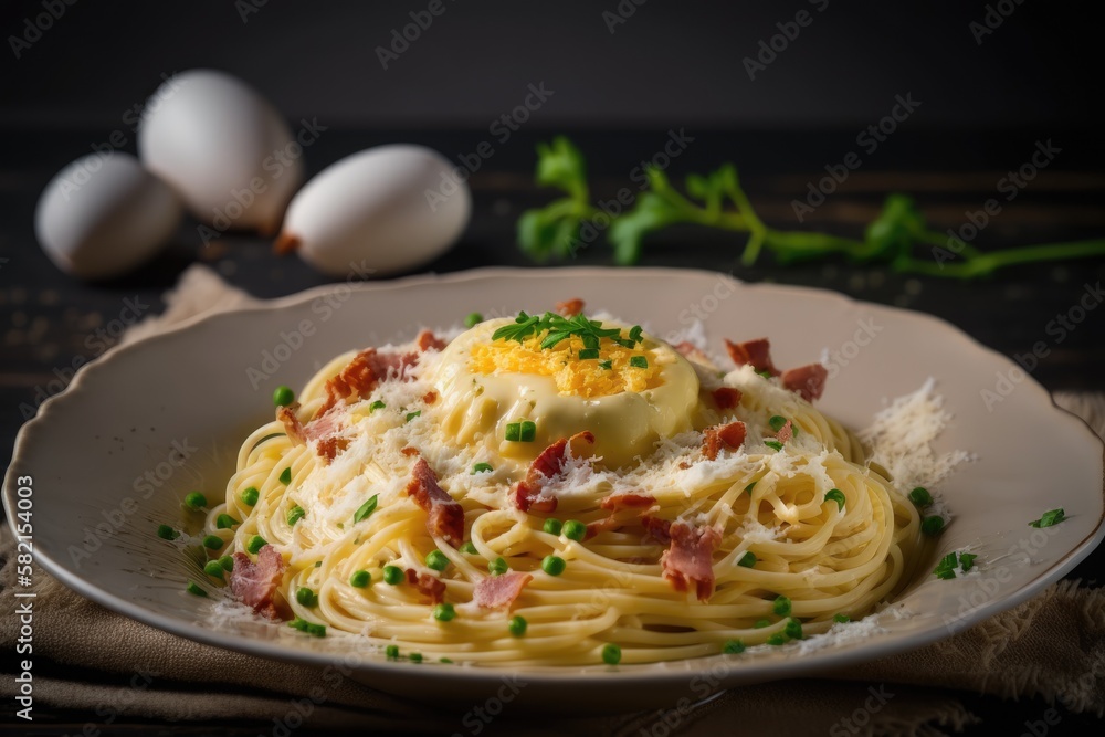  Illustration of a delicious carbonara dish - Created with Generative ai