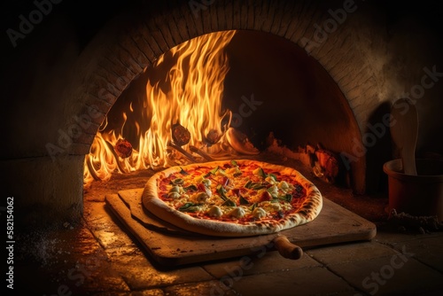 Illustration of a delicious Pizza - Created with Generative ai photo