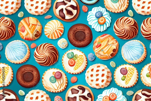 Watercolor Illustration of a Seamless Pattern Of sweets. Generative AI
