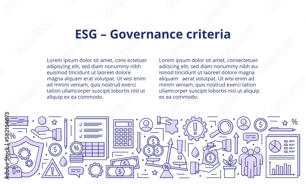 ESG Governance concepts, icons set. Banner. Template. Vector illustration isolated on a white background