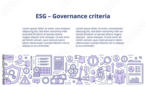 ESG Governance concepts, icons set. Banner. Template. Vector illustration isolated on a white background