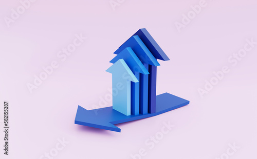 gradient blue arrow financial success icon concept and growth concept 3D rendering