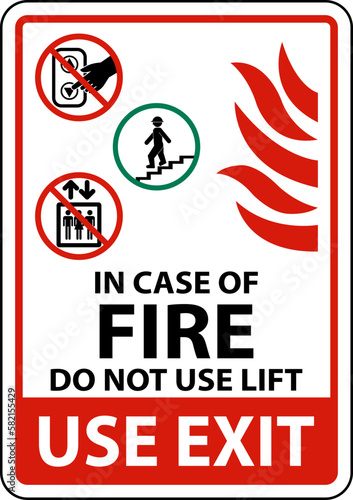 In Case of Fire Do Not Use Lift Sign