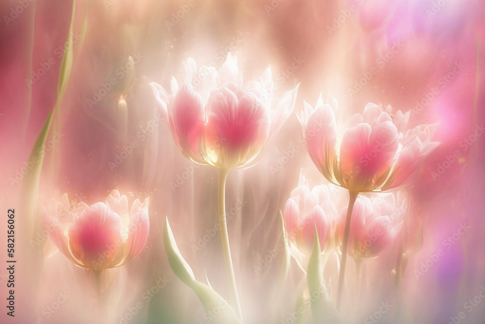 Obraz premium fantasy pink flowers in soft fog