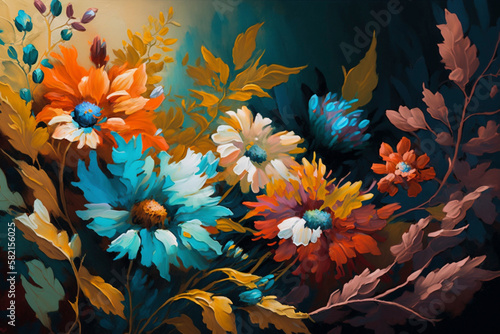 Colorful flowers as a panoramic background - Generative Ai