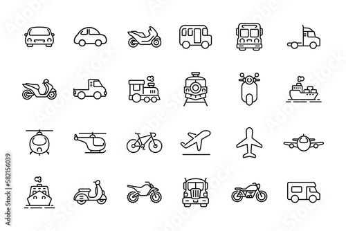 Transportation line icon set isolated on white background