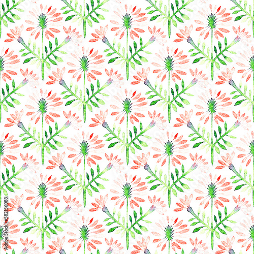 Watercolor decorative flowers on a white background. Cute romantic pattern. Summer print for textiles. Handmade.