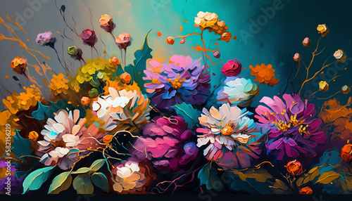 Floral multicolored Dreamscape in oil painting - Generative Ai photo