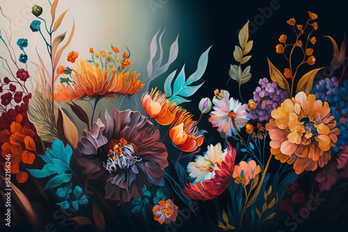 Wallpaper Mural Beautiful canvas of vivid flowers in oil painting - Generative Ai Torontodigital.ca