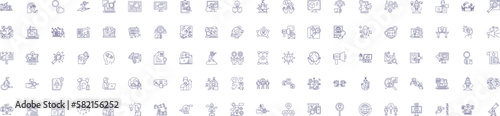 Reviews line icons signs set. Design collection of Reviews, Comment, Feedback, Analysis, Evaluate, Judge, Perception, Appraise outline concept vector illustrations
