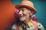 Portrait of an Older Man in Colorful Summer Clothes (Generative AI)