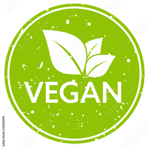 Round green vegan stamp, vector grunge