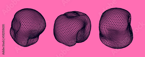 Distorted shapes made of mesh.  Set of abstract vector 3D elements for cover or poster design. 