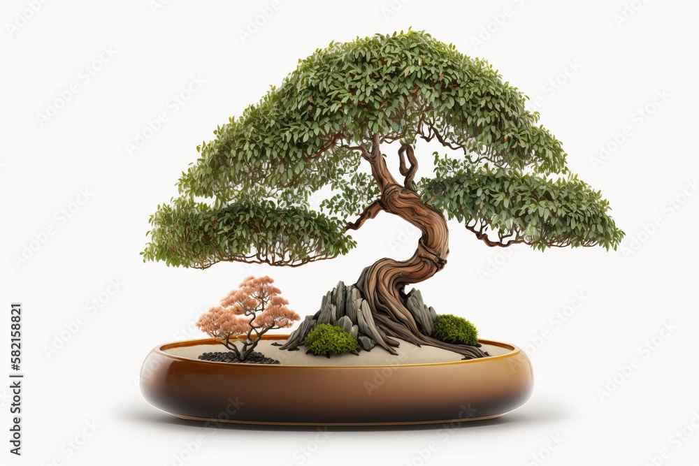 Fototapeta premium Japanese bonsai tree planted in a container. Beautiful real tree.