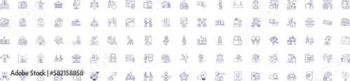 Public relations line icons signs set. Design collection of PR, Communications, Marketing, Media, Relations, Reputation, Strategy, Advertising outline concept vector illustrations