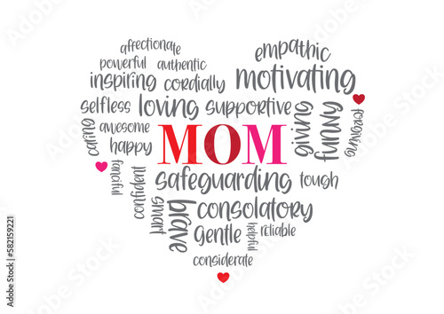 Mother's day greeting card. Calligraphy vector text and heart