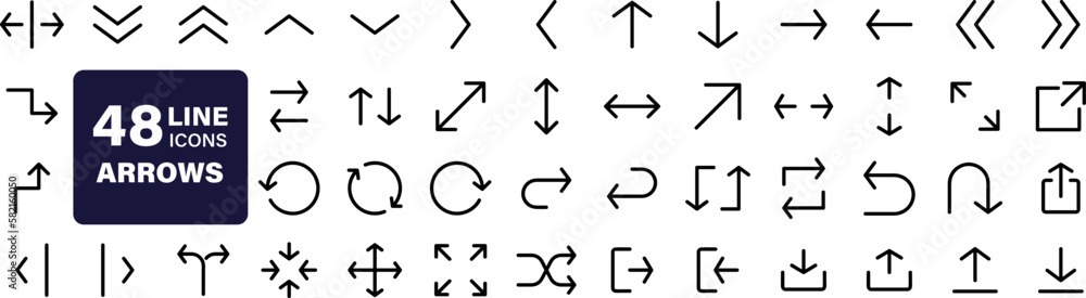 Arrows big black set of web icons in line style. Arrow collection signs ...