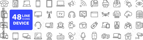 Devices set of web icons in line style. Electronic devices and gadgets icons for web and mobile app. Smart devices, technology, computer monitor, smartphone, tablet, laptop, drone. Vector illustration