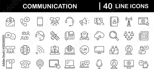Communication set of web icons in line style. Speaking signs for web and mobile app. Contact us, discussion, speech bubble, talking, consultation, conversation chat. Vector illustration