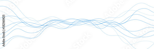 Sci-fi abstract minimal background with blue dotted curved wavy lines. Technology futuristic vector banner design
