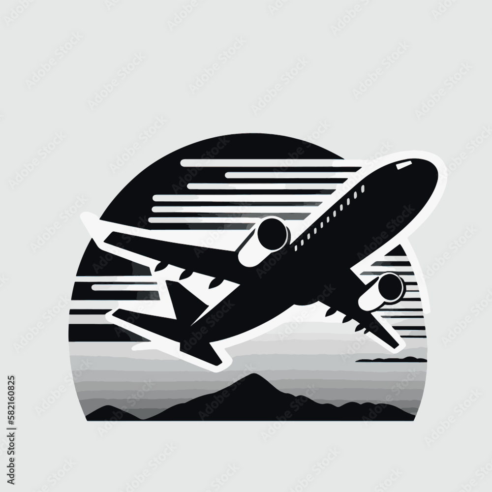 Airplane taking off silhouette, plane icon	