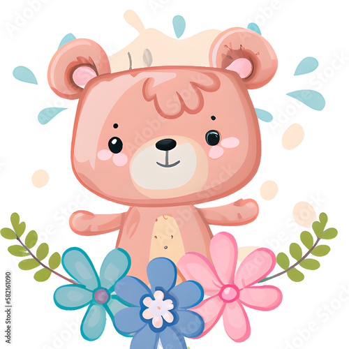 cartoon teddy bear with flower
