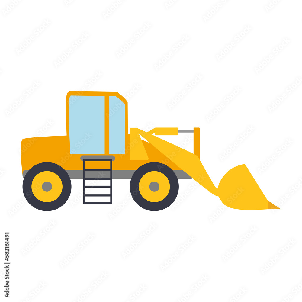 Fototapeta premium Special machines for construction work. Forklifts, concrete mixer, cranes, excavators, tractors, bulldozers, trucks