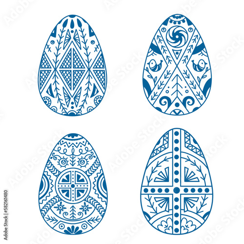 Outline set with Easter eggs which are festively painted