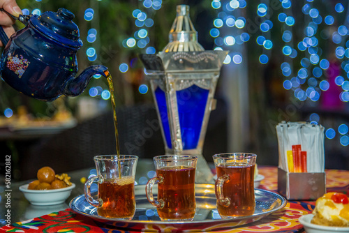 Ramadan Oriental Egyptian Tea photography, Photo is selective focus with shallow depth of field. Taken at Cairo Egypt